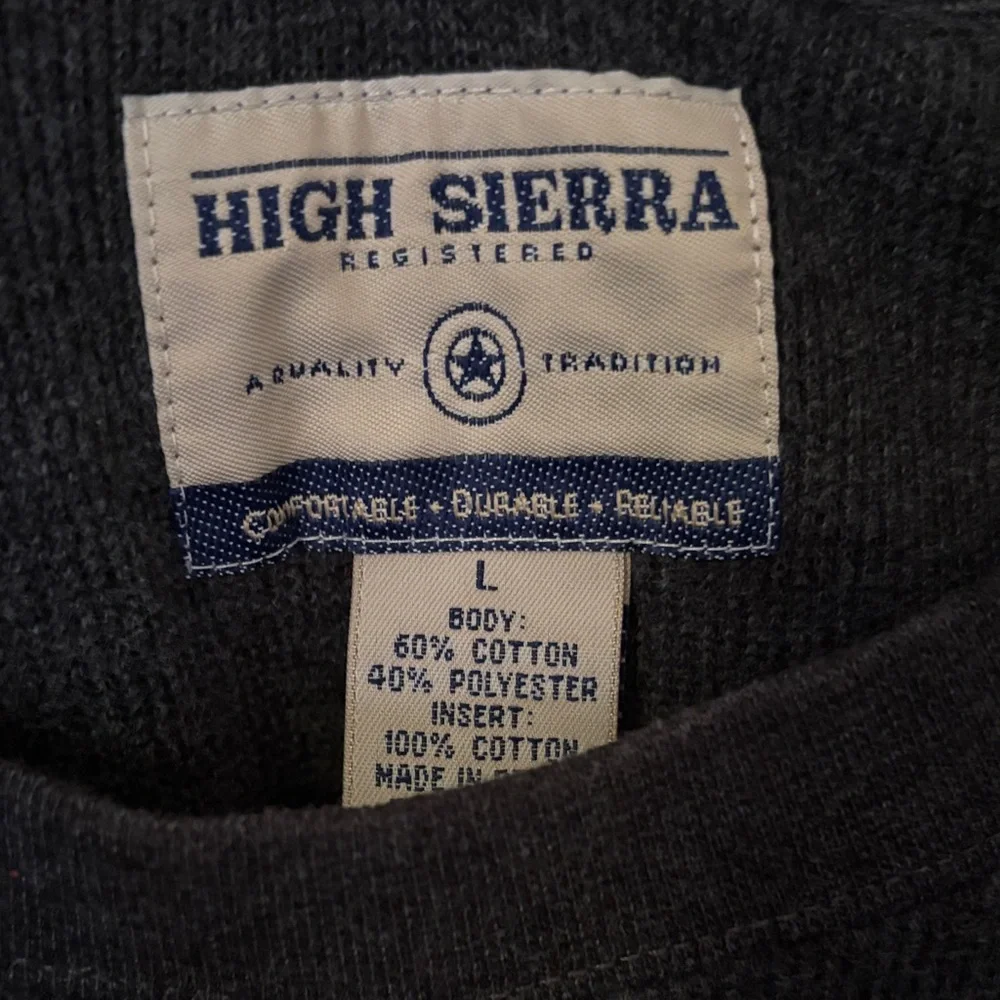 High Sierra Men's Gray Crewneck Sweater with Navy Blue and White Stripe Size L